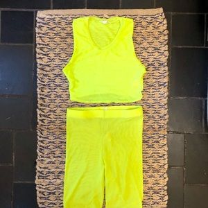 Neon Lime Green Mesh Crop and Bicycle Short Set